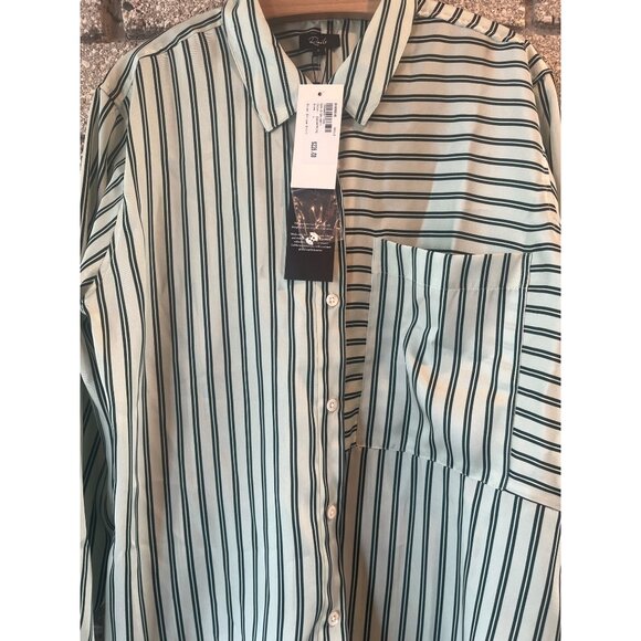 Rails Womens Spencer Striped Long-Sleeve Button-Down Shirt In Green & White - Picture 5 of 10